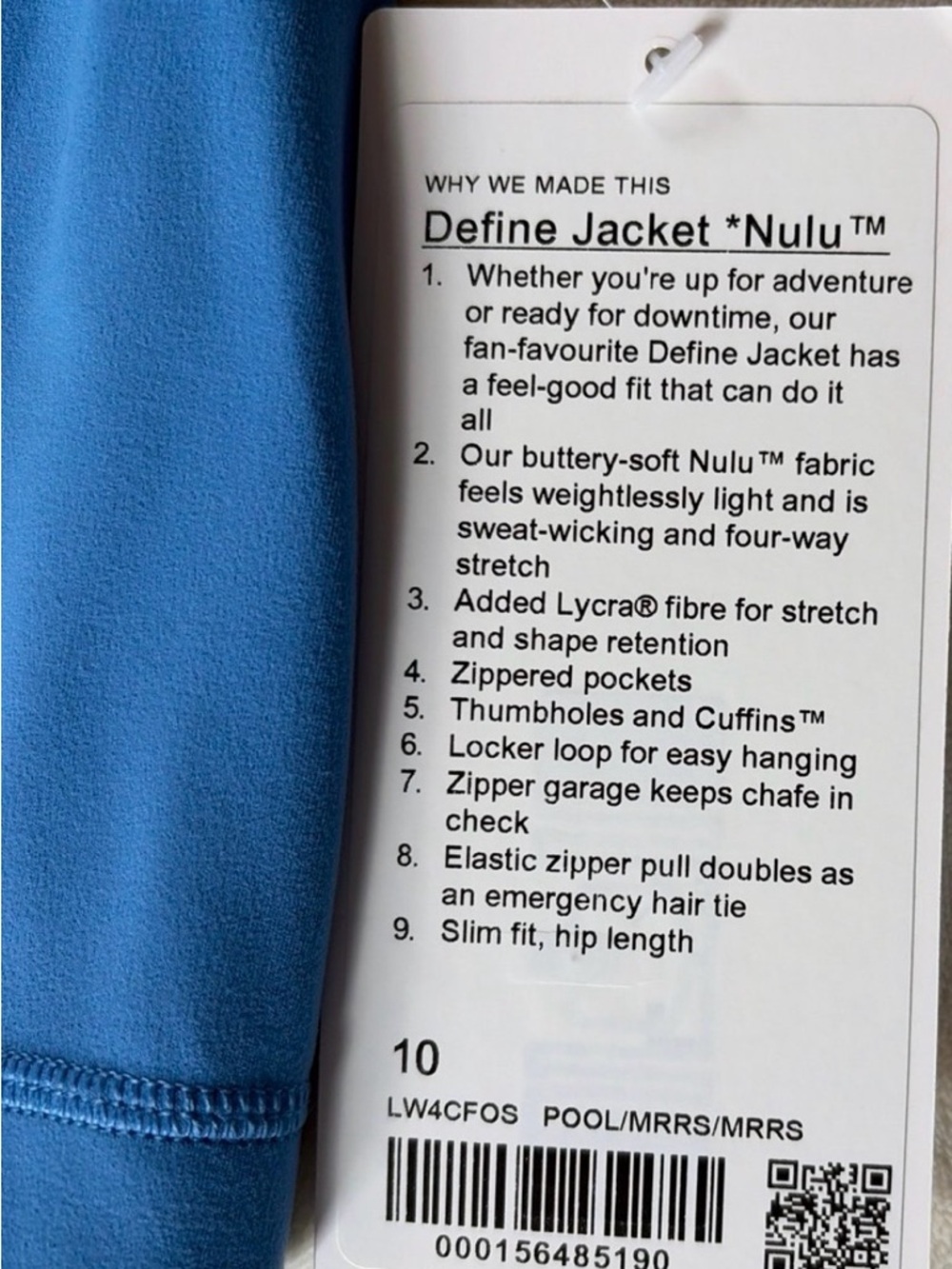 Lululemon Define Jacket Nulu  Zip-Up  in color Pool Party - Picture 3 of 3